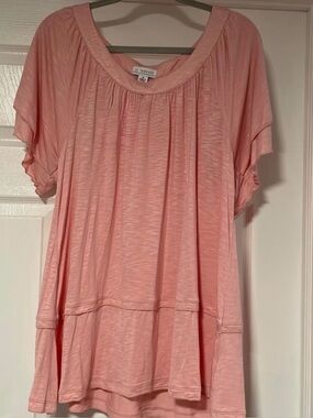 LA THREADS Pink Short Sleeve Peasant Tee